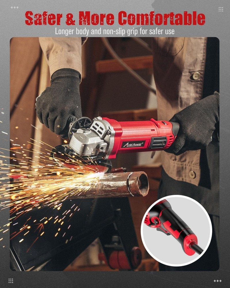 Electric 4-1/2" Angle Grinder 1000W with Adjustable Speed & Paddle Switch