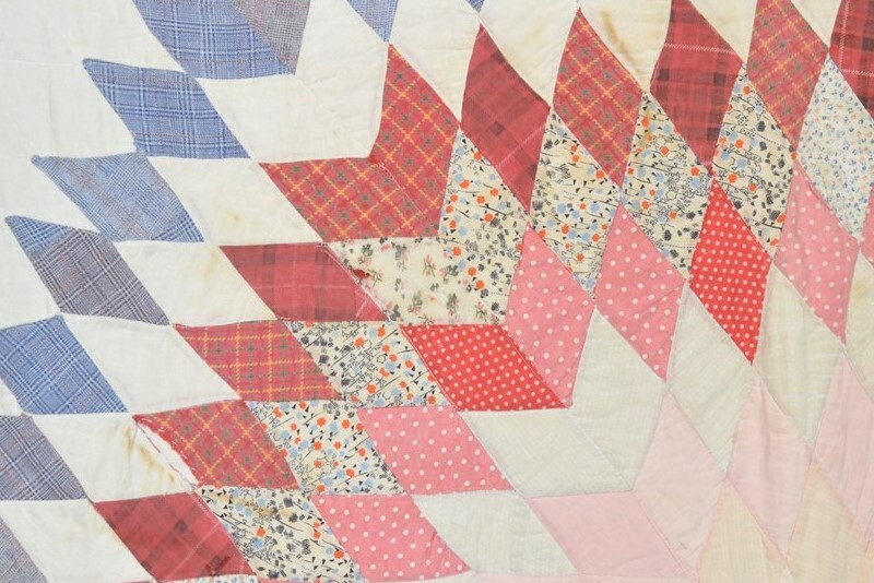 antique quilt cotton white /mixed 77x77 patchwork star handmade 1920 original
