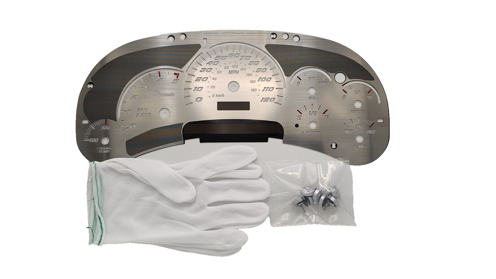 US Speedo Stainless Steel Gauge Face Kit White Text Matching Pointers GM 2003-06