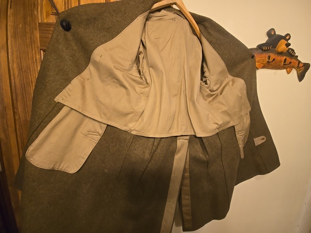 WWII dated 1943 Size 34/S Brown buttons wool overcoat.