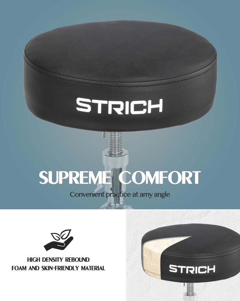 STRICH Drum Throne, Height Adjustable Padded Seat SDB-20, Classic Silver