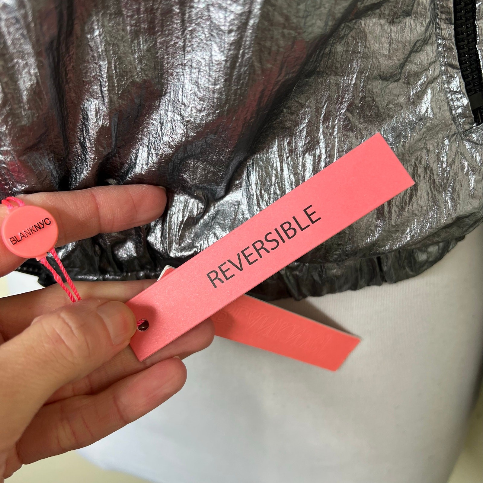 Blank NYC Reversible Jacket Medium Girls Silver Black Metallic Foil Packable New