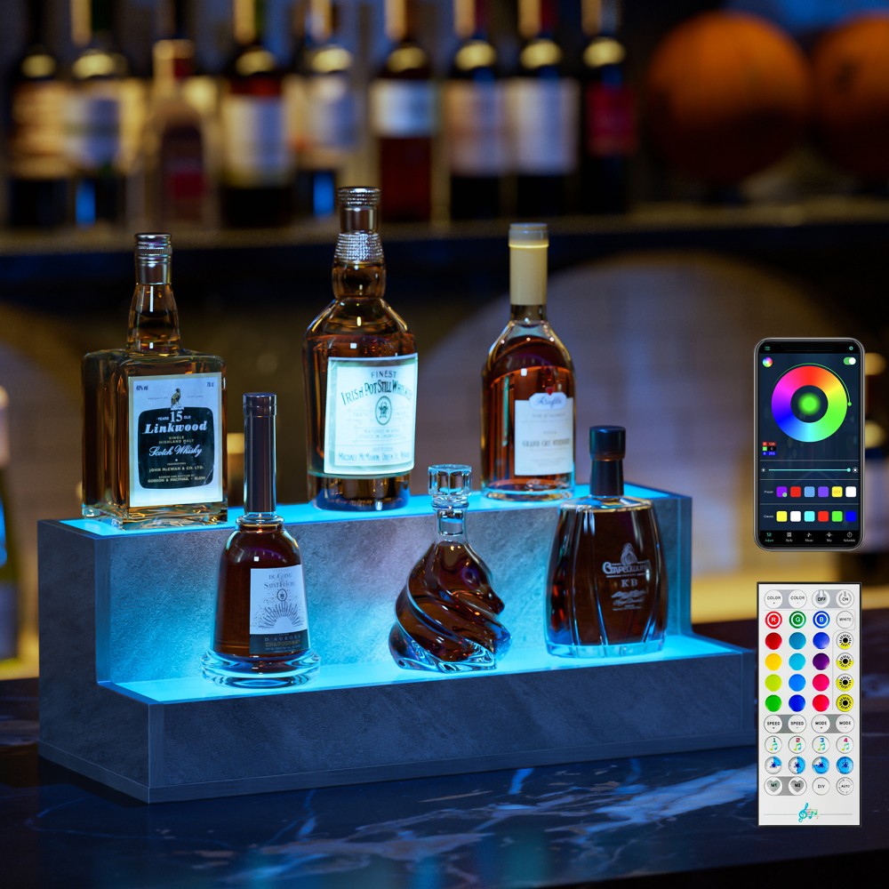 20In LED Lighted Liquor Bottle Display Shelf Bottle Shelf for Home Bar Party