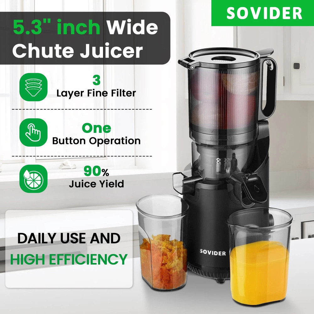 5.3" Extra Large Juicer Cold Press Slow Masticating Juice Machine Feeding Chute