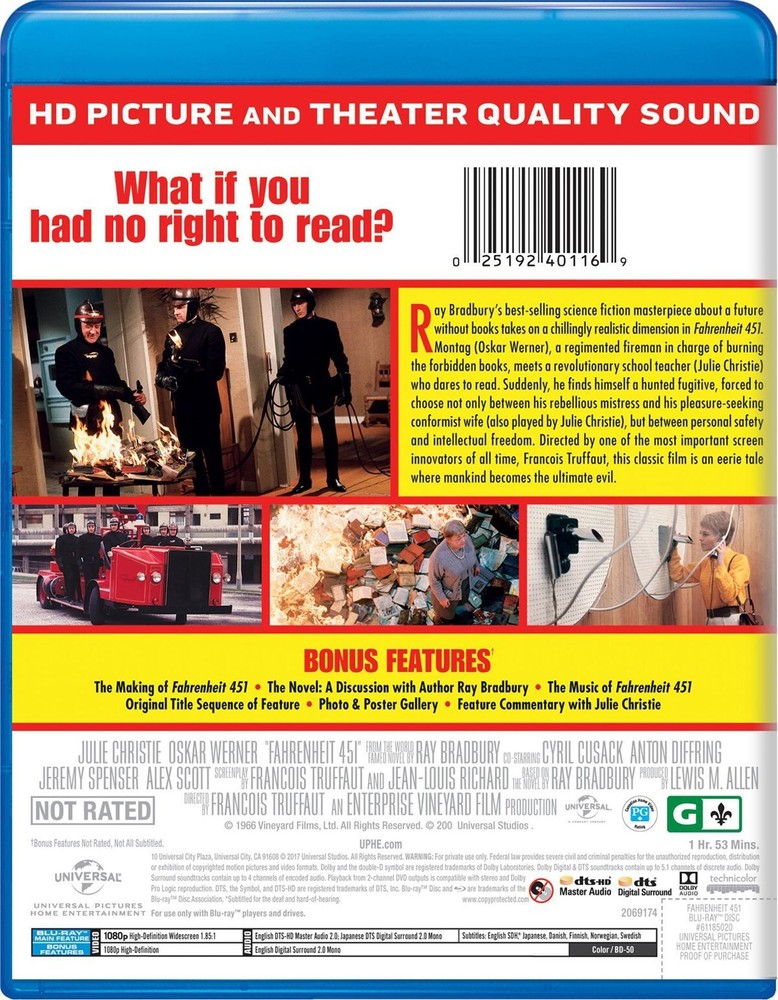 Fahrenheit 451 Blu-ray Oskar Werner NEW