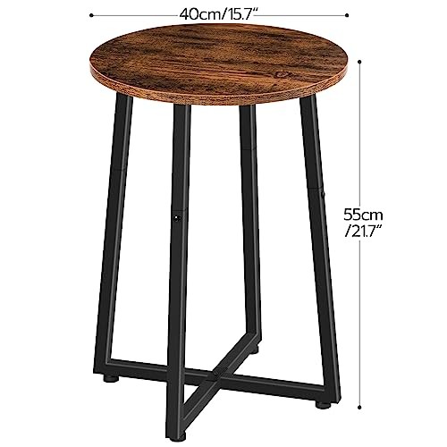 Side Table, Round End Accent Table with Sturdy Metal 1 Rustic Brown + Black