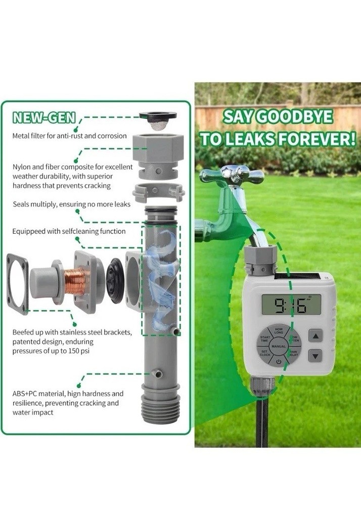 Sprinkler Timer, Programmable Irrigation Water Timer for Garden Hose, Solar/Batt