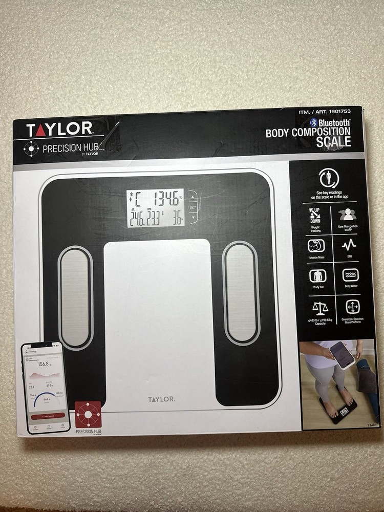 Taylor Precision Hub Bluetooth Body Composition Scale Digital Multi User Black