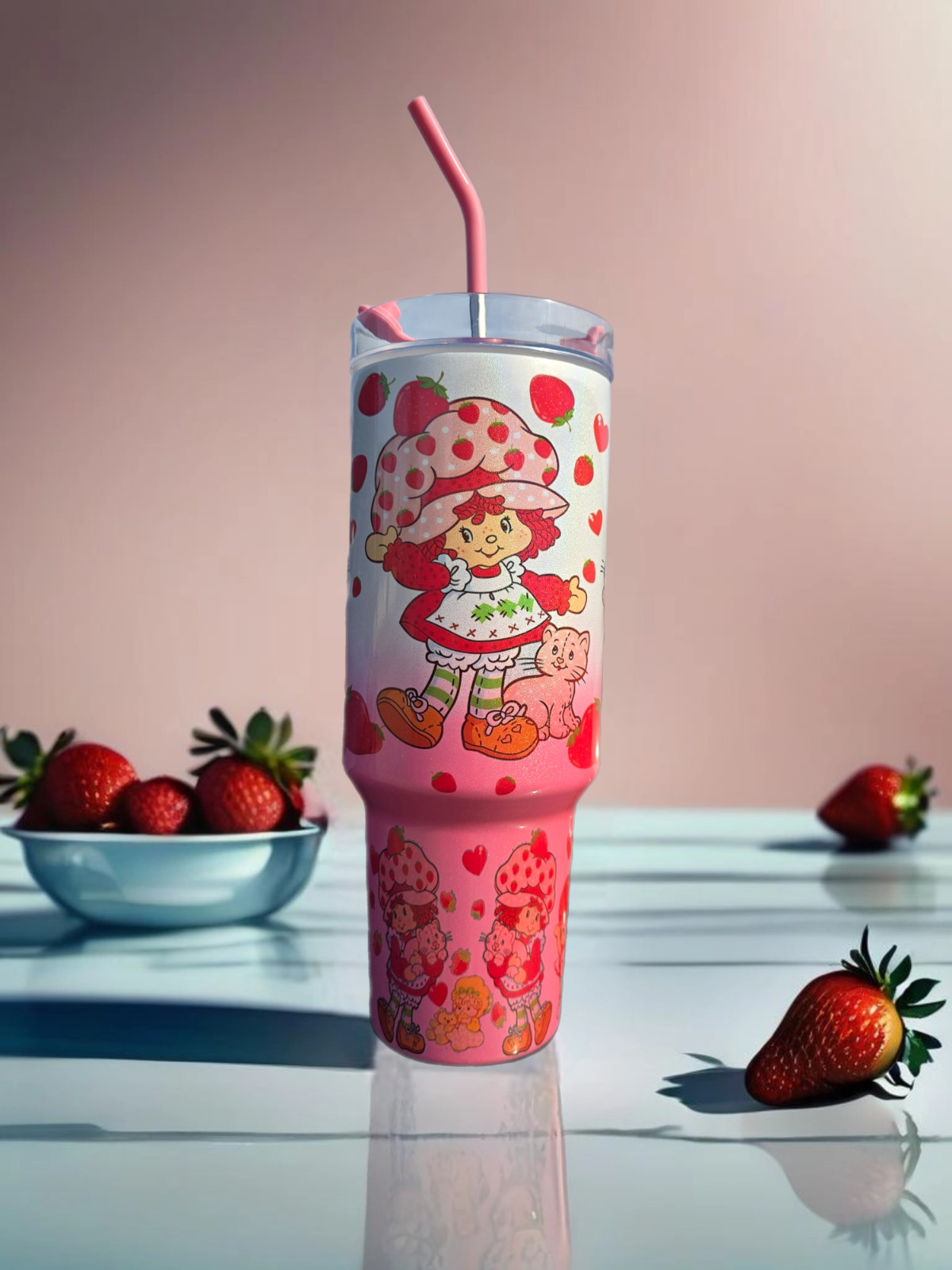 Strawberry Shortcake Tumbler 40oz Shimmer Pink Gradient