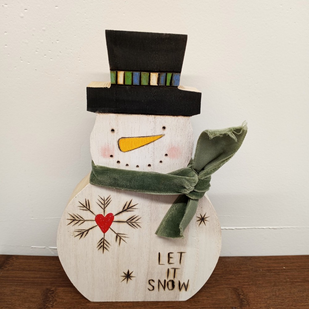 Handmade Wood Burned Snowman. Let It Snow Home Decor