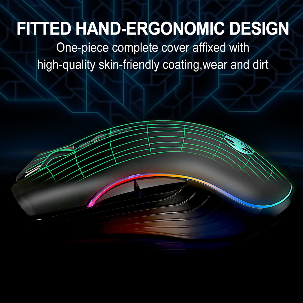 Wireless Gaming Mouse 2.4GHz Rechargeable Optical Mouse 7 Colors LED Backlit PC