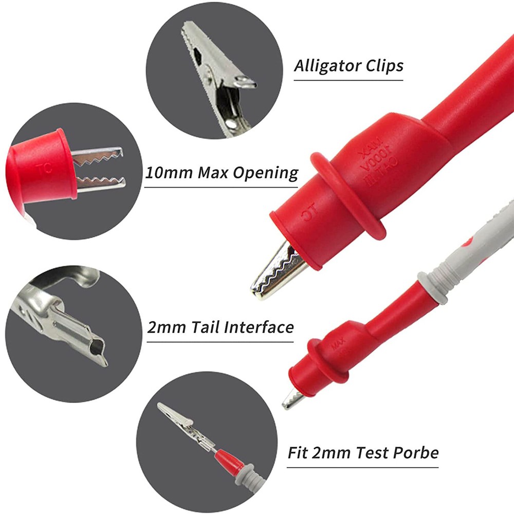 Multimeter Test Lead Kit with Push On Alligator Clip Mini Grabber Test Hook