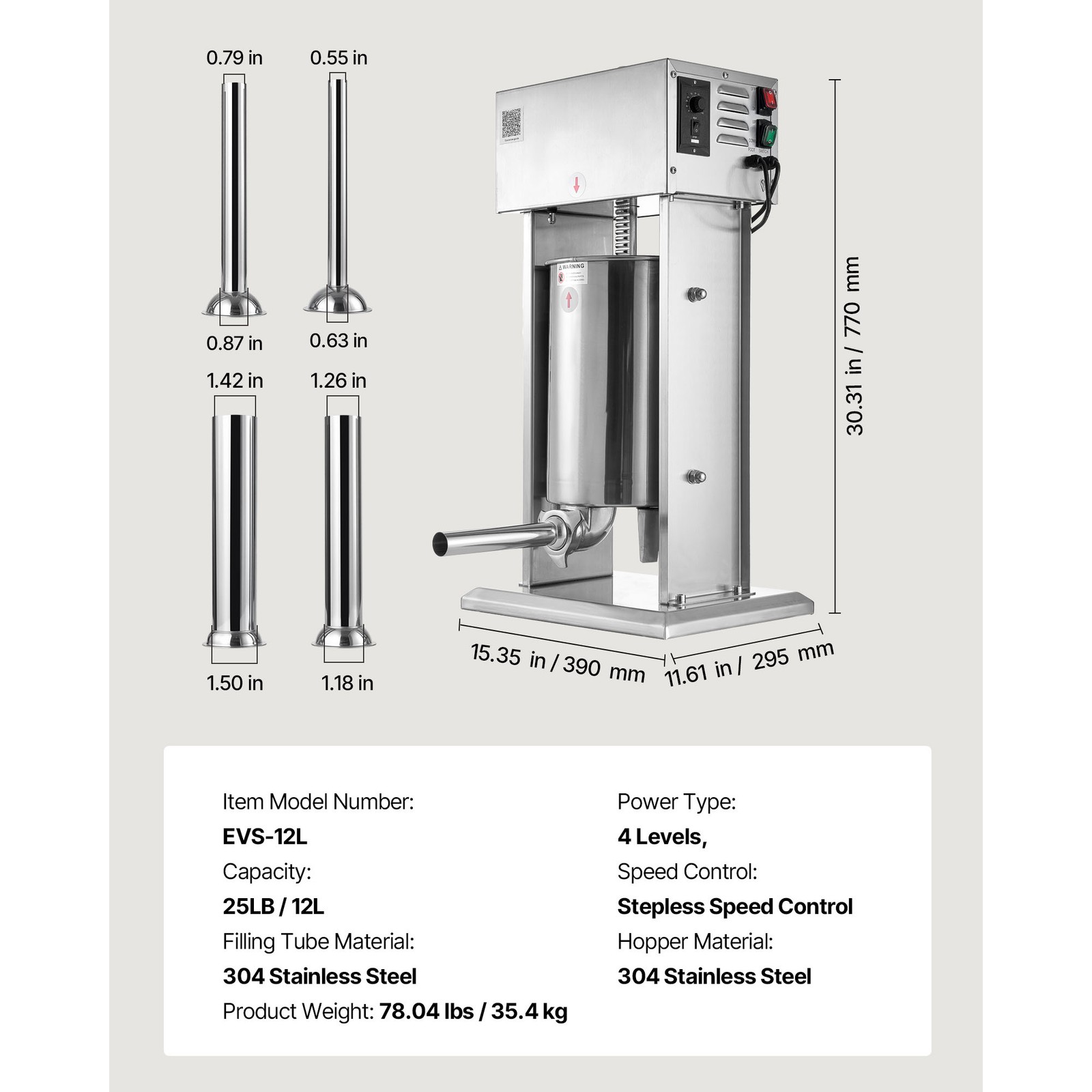 Uimoso Electric Sausage Stuffer 25 LBS / 12L Meat Press Filler Machine Stainless