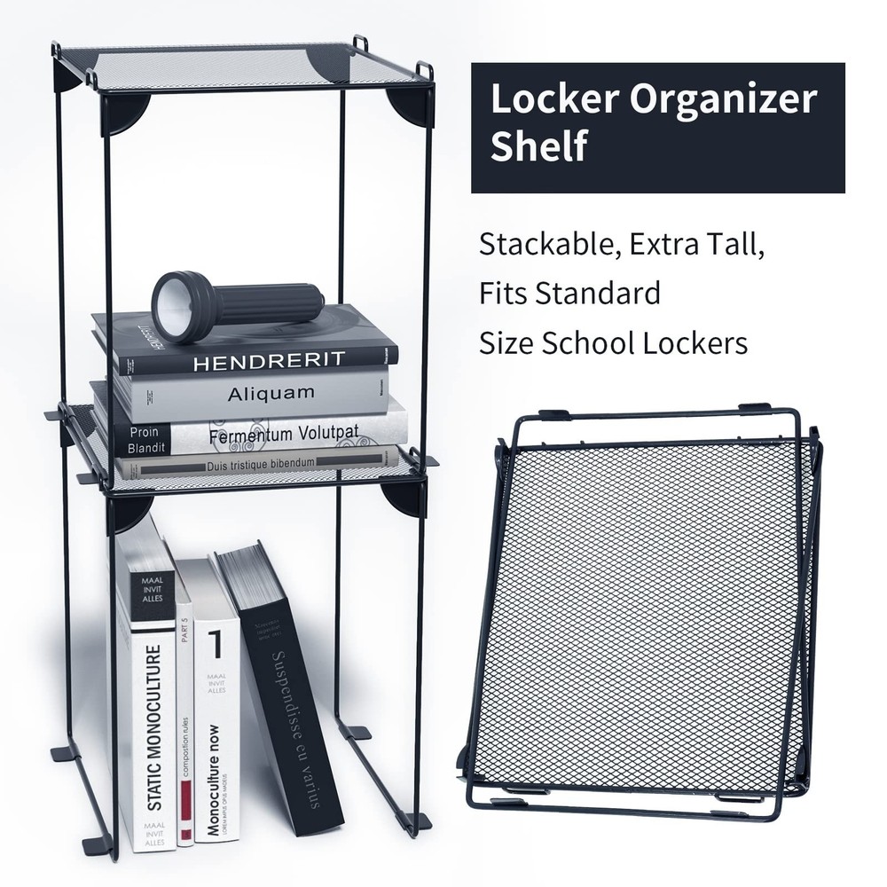 Pack 2, Mesh Locker Shelf, Stackable Extra Tall Locker Organizer, Collapsible...