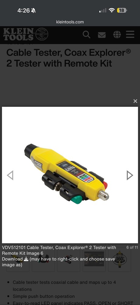 VDV512-101Cable Tester, Coax Explorer® 2 Tester with Remote Kit