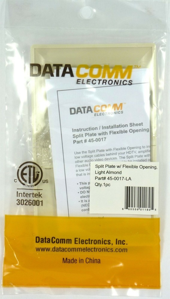 DATACOMM 45-0017-LA Split Wall Plate with Flexible Opening (Light Almond)