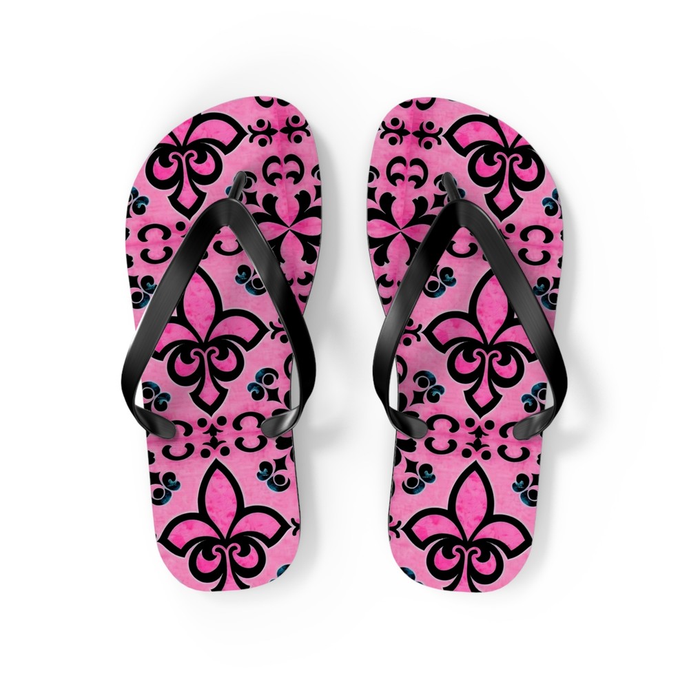 Pink & Black Pattern Flip Flops