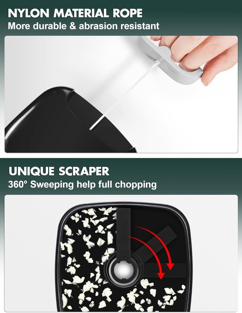 Manual Food Processor Vegetable Cutter, Pull Chopper with String, Food Choppe...