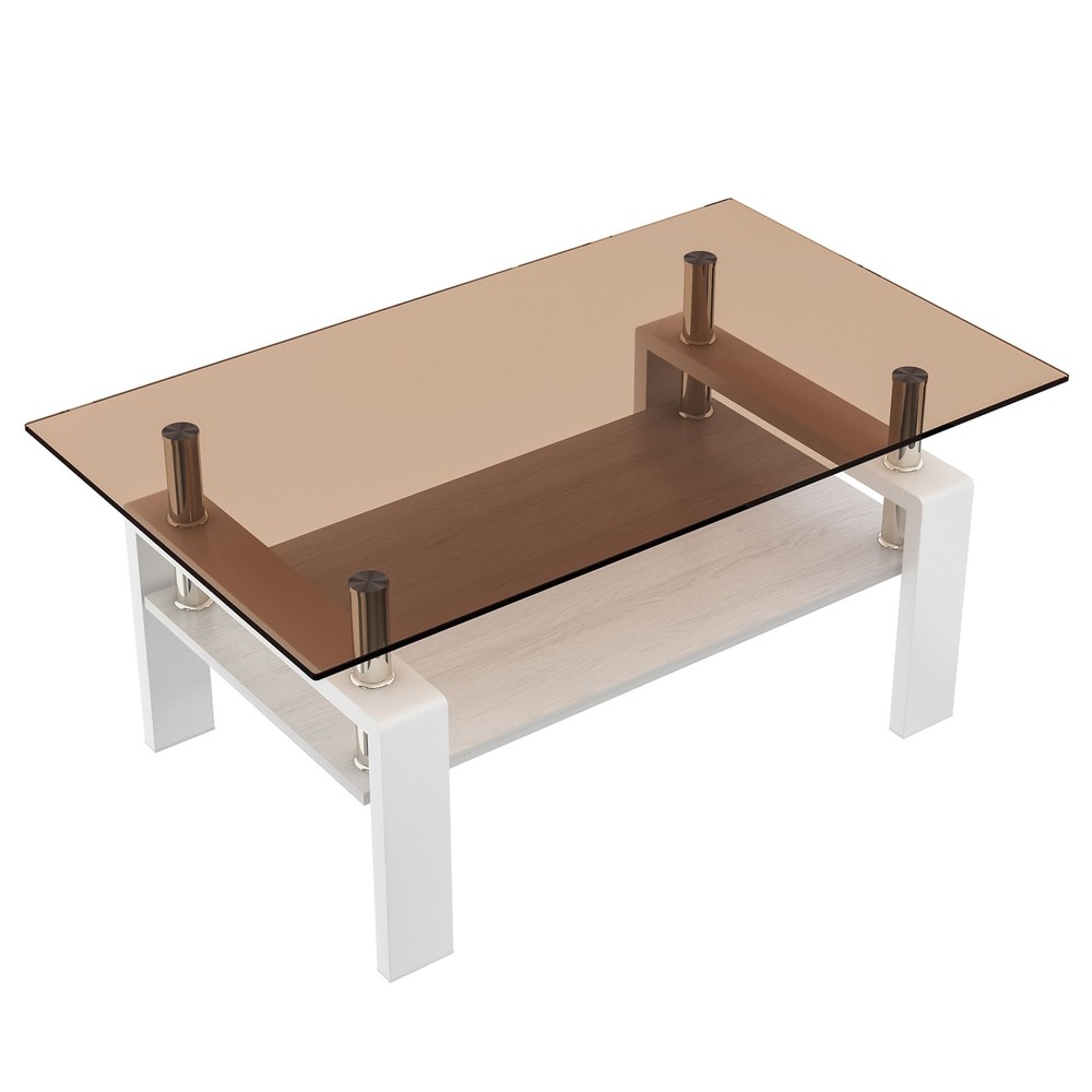 Rectangular coffee table with tempered glass tabletop featuring MDF layer