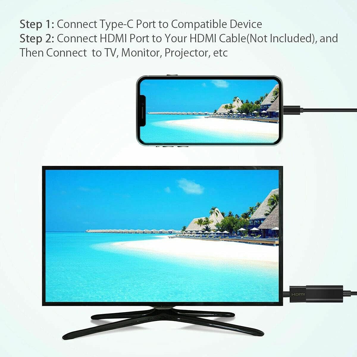 USB-C Type C To HDMI Adapter USB3.1 Cable For MHL Android Phone Tablet Black LOT