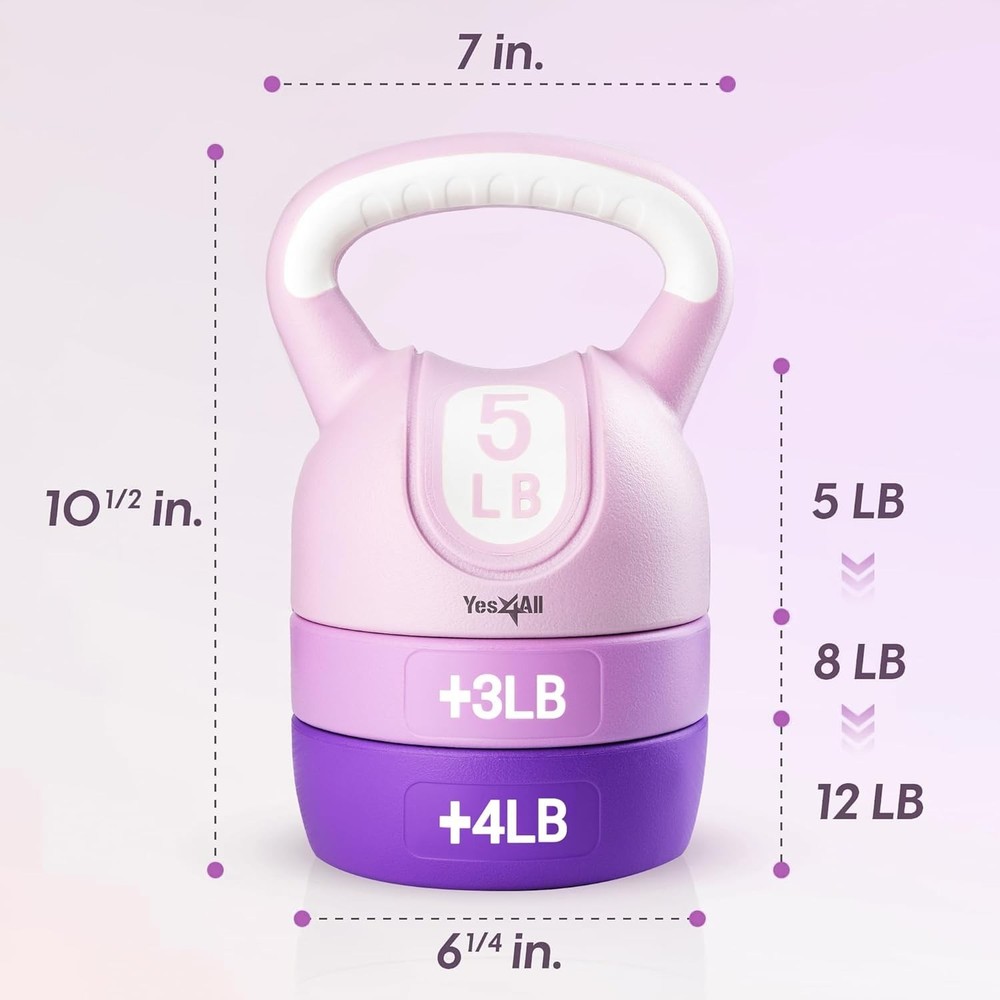 Adjustable Kettlebell Set 5-12 lbs for Versatile Strength Training - Purple