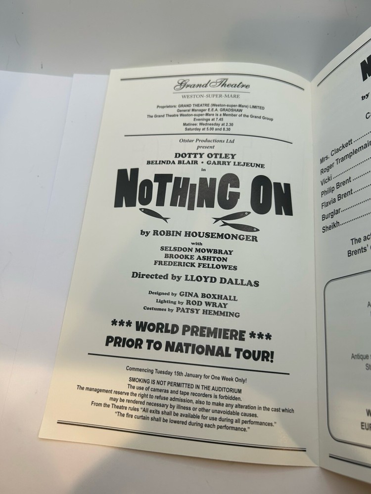 January 1994 NOTHING ON, PROGRAM, GRAND THEATRE