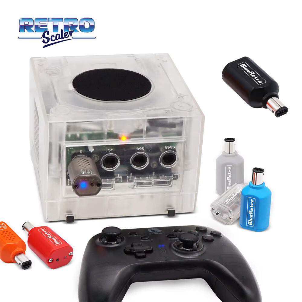 Wireless Bluetooth Receiver - Nintendo Gamecube -(Transparent Black) Blue Retro