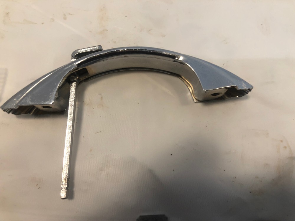 Vintage Chrome Cabinet Door Push Button Latch Pull 2 Black Lines