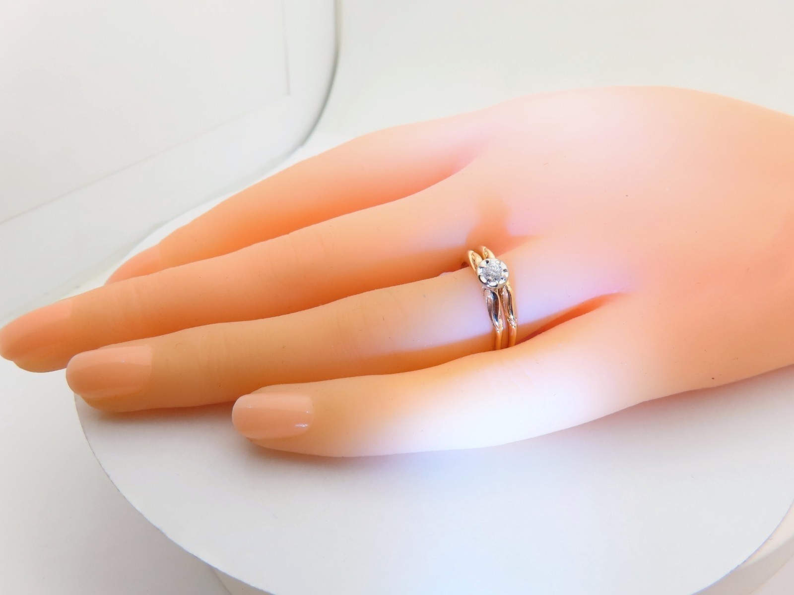 14k Gold Diamond Wedding Set Vintage Bridal Rings Natural Diamonds US 6.75 R1802