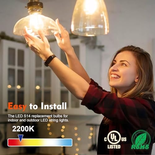 S14 LED Bulbs for Outdoor String Lights, Shatterproof Replacement 36 Pack Warm
