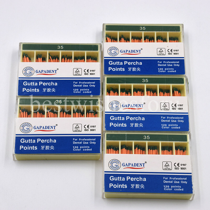 Dental Gutta Percha Points Label 120 Points Color Coded GP 35# Green Flexible