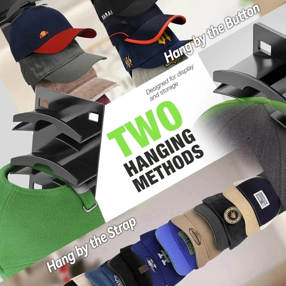 2 Pack Hat Organizer for Baseball Caps, Hat Rack for Wall with Strong Adhesive