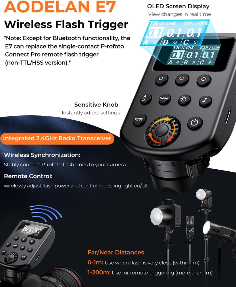 OLED Wireless Flash Trigger for Profoto Air1 Air2 System,Compatible with A1X B1X
