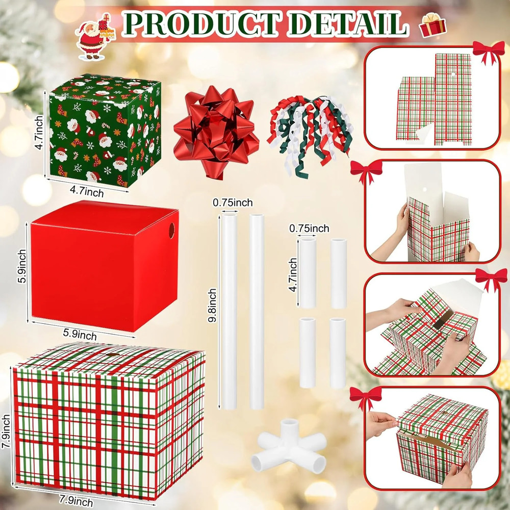 3 Pcs Christmas Stackable Nesting Gift Boxes Christmas Decorative Boxes