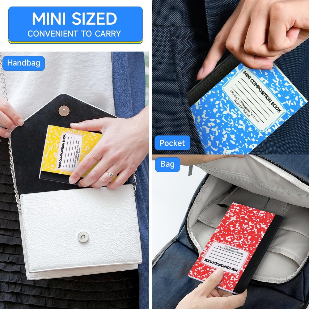 UZLU 48 Pack Mini Composition Notebooks Bulk College Ruled Half Composition N...