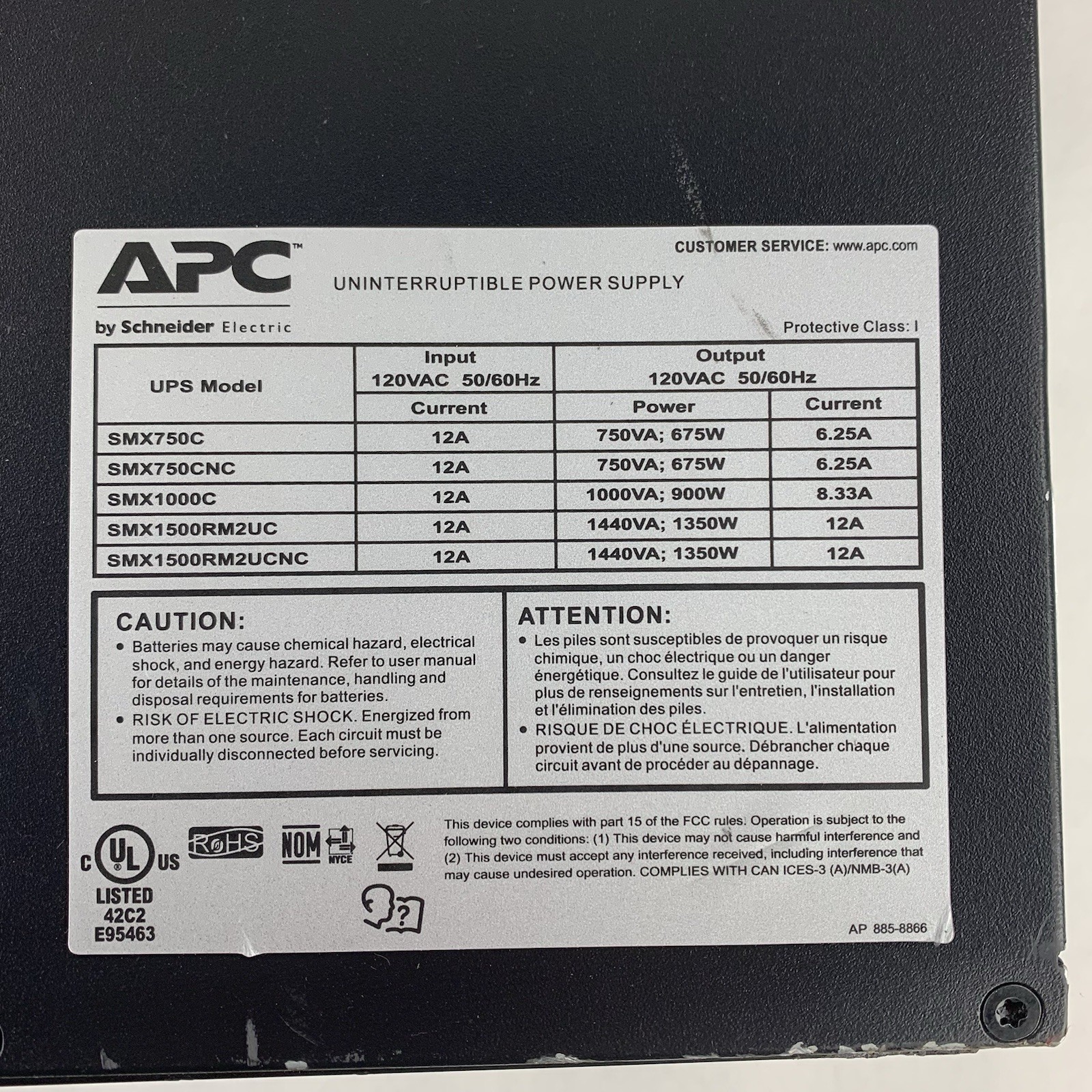 APC SMX1500RM2UCNC Battery Backup UPS Tested Bent No Net Card No Batt No Caddy