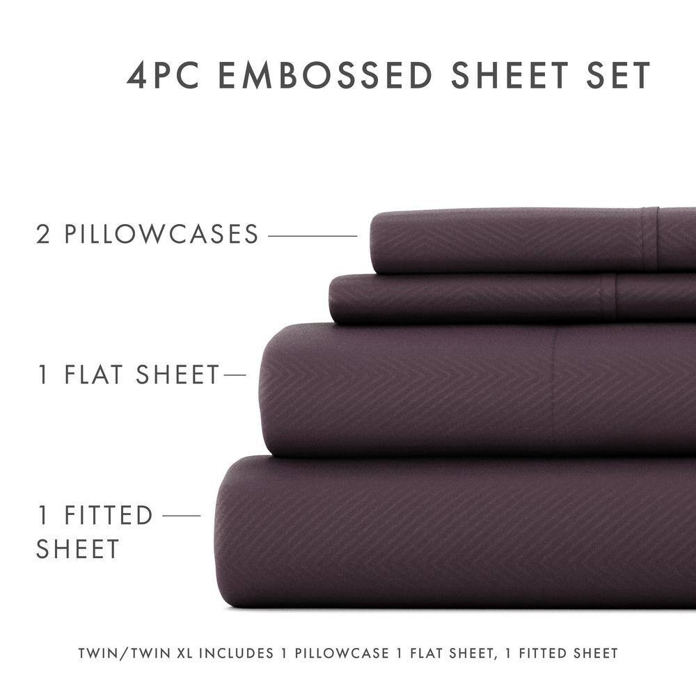 4-Piece Purple Geometric Microfiber Queen Sheet Set