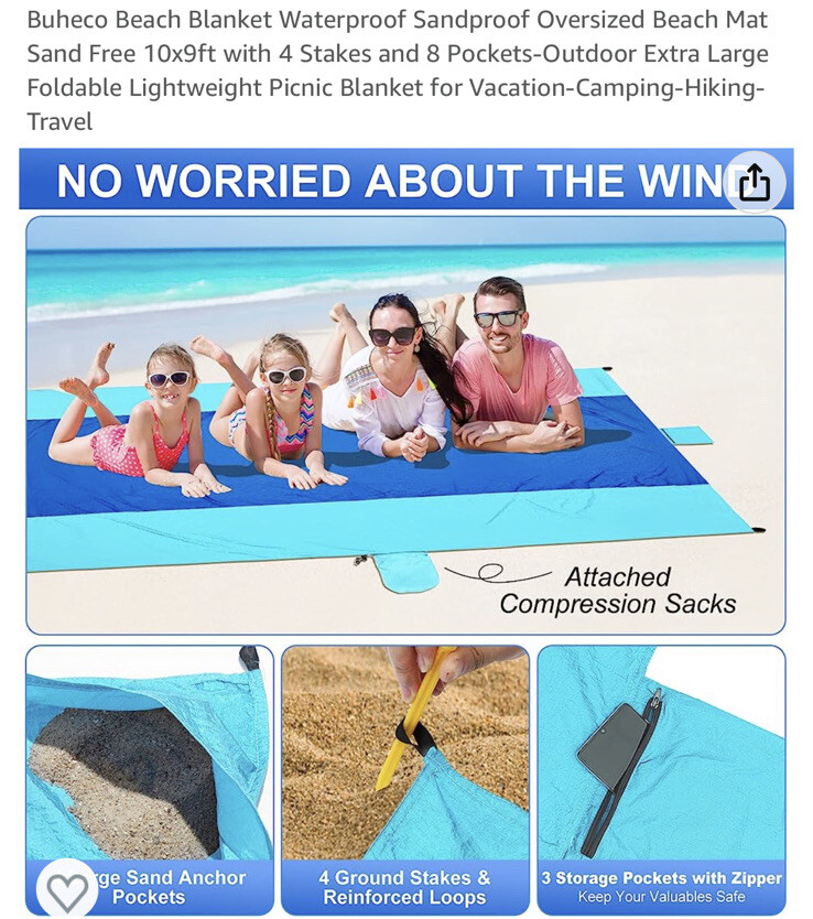 Beach Blanket, Extra Large Oversized, Sandproof, 10x8.4ft Beach Mat!