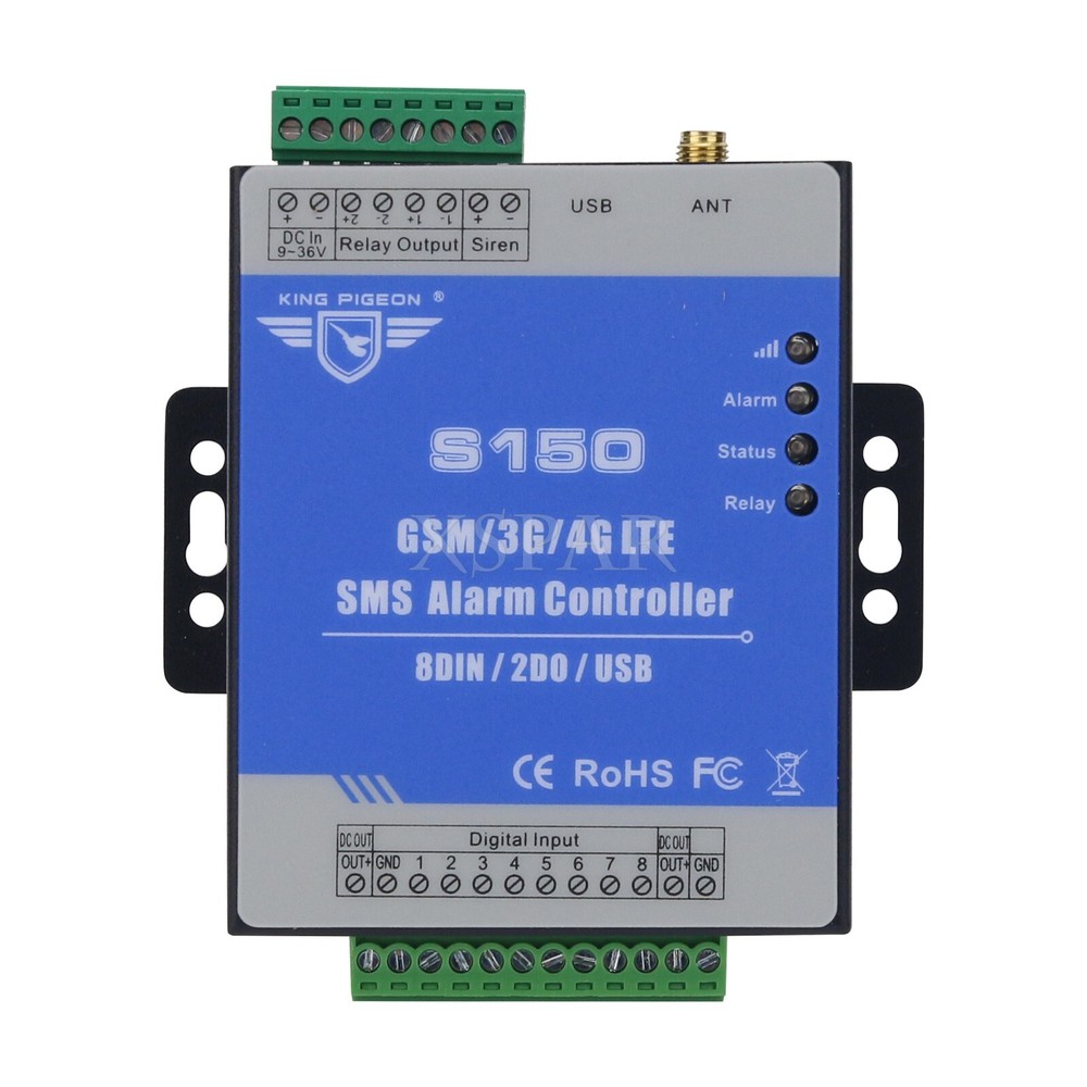 8-Channel SMS Alarm Controller SMS Relay Switch 8DIN 2DO USB S150 2G Version top