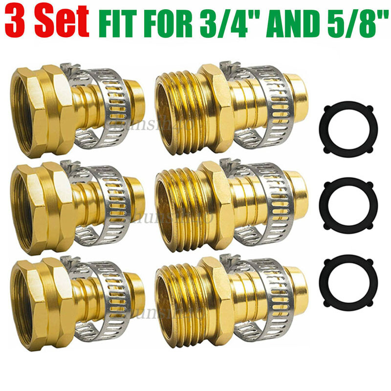 3set 5/8 Garden Water Hose Connector Repair Mender Kit Ends Fittings Clamp Alu
