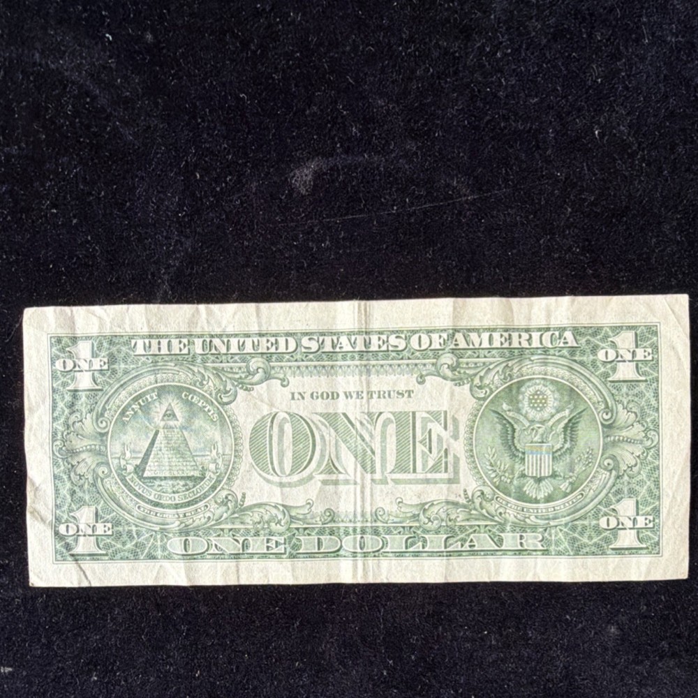 $1 US Dollar Bill Error Note D12444785A Misaligned Printing step ladder three 4s