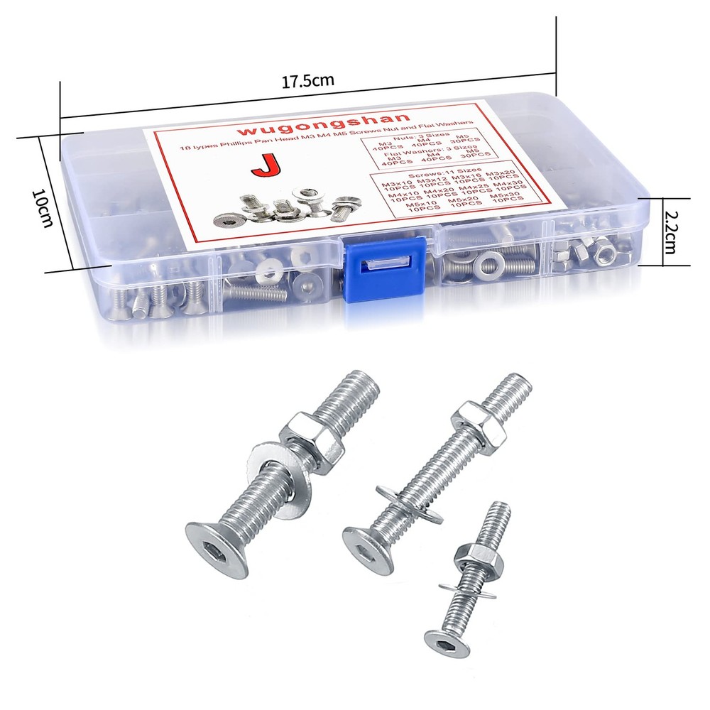330 Pcs Countersunk Head Hexagon Socket Screws Bolts and One Size, Silver
