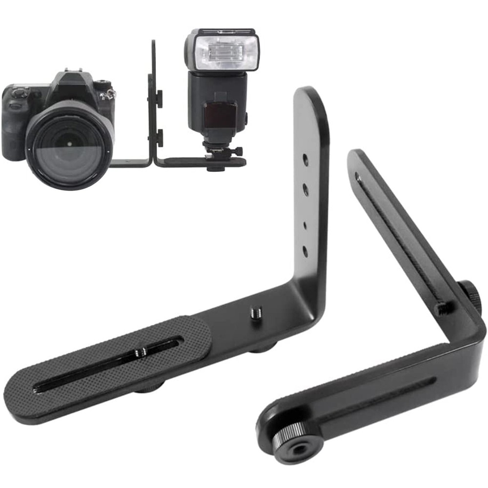 Aluminum Alloy 1/4" Thread Dual L-Shape Camera Flashlight Bracket Mount Holder