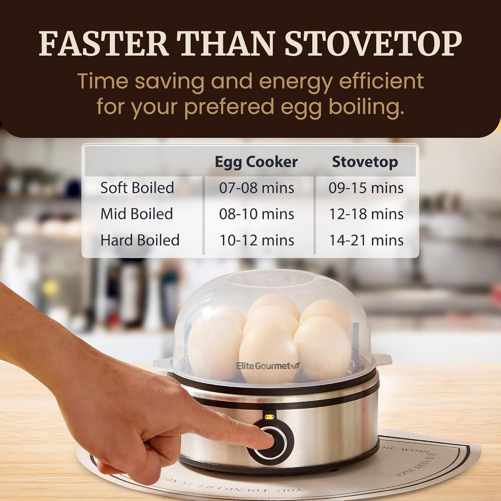 EGC855SS Easy Egg Cooker, 7-Egg Capacity, Soft, Medium, Hard-Boiled, Omelets, Po