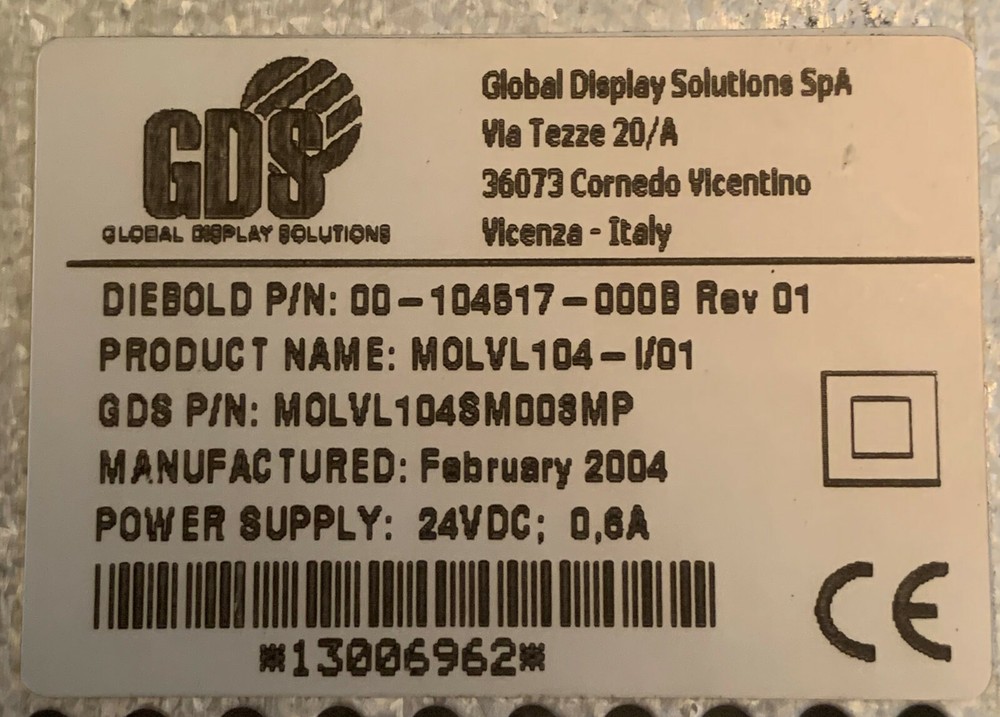 Diebold 00-104517-000B 10.4" SERVICE REPLACEMENT LCD DISPLAY