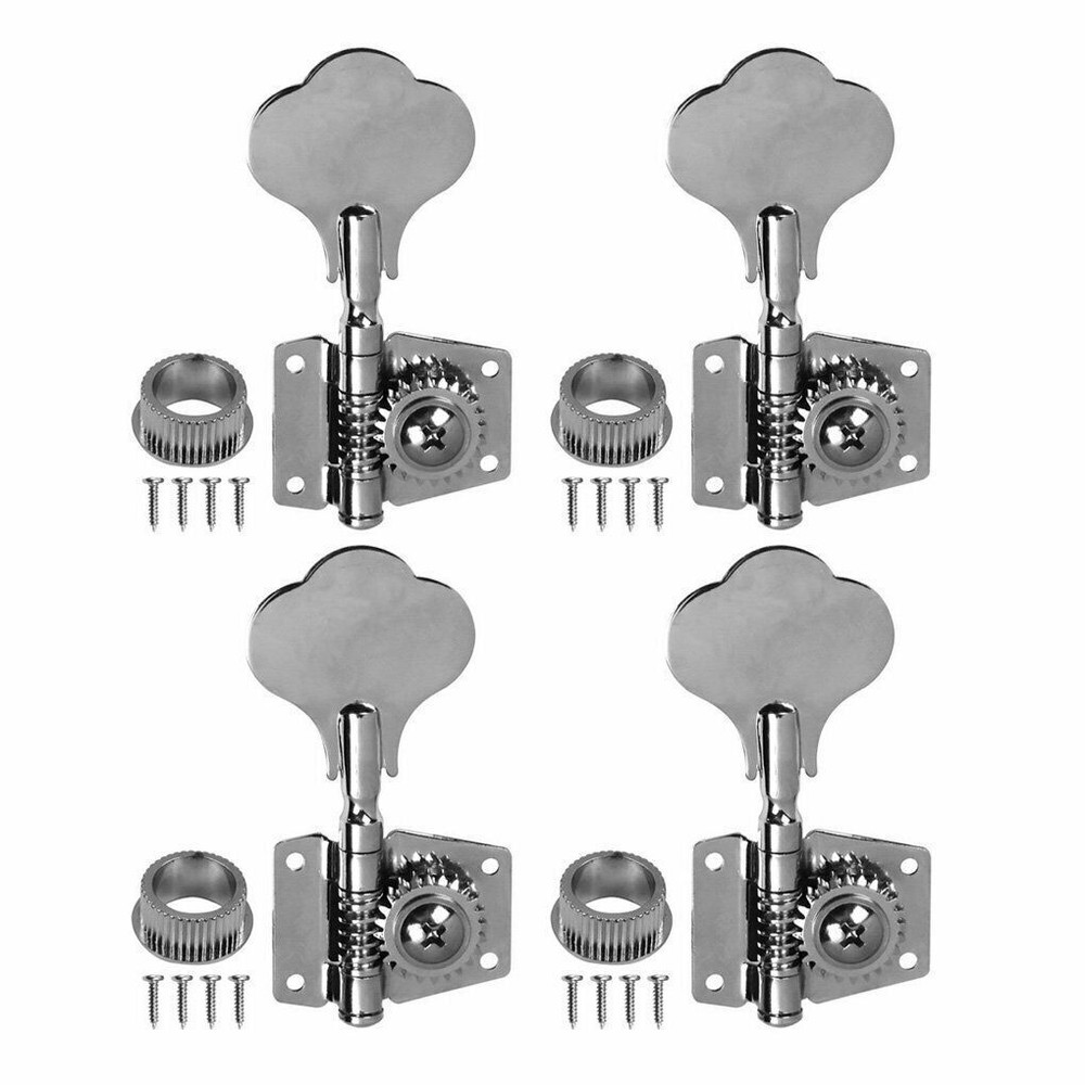 4 String Bass Tuning Pegs Tuner Machine Heads Open Gear 4R Inline Silver USA