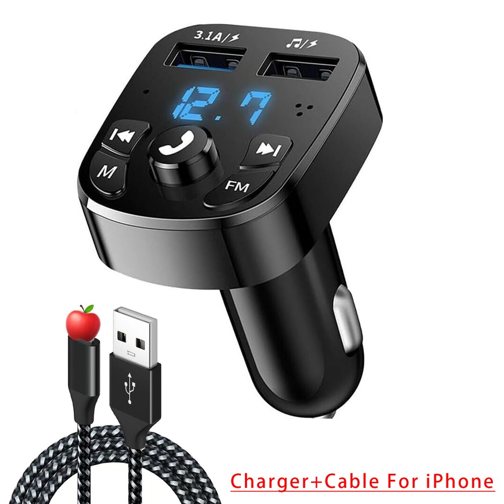 Bluetooth 5.0 Car Wireless FM Transmitter Adapter 2USB PD Charger AUX Hands-Free