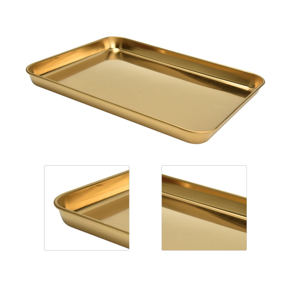Stainless Steel Rectangular Tray Flat Bottom Plate Restaurant Home Golden Fla US