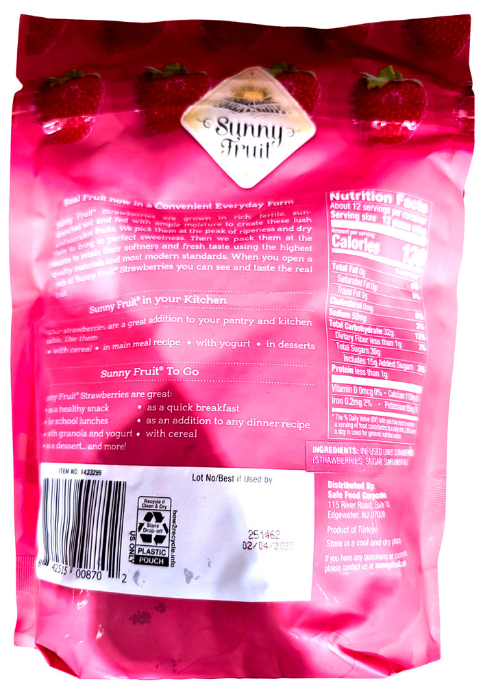 Sunny Fruit Dried Strawberries 18 Oz EXP 02/2027