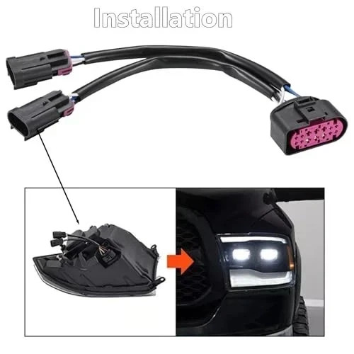 2Pcs Conversion Harnesses Quad Housing to Projector Headlight Fit for Ram